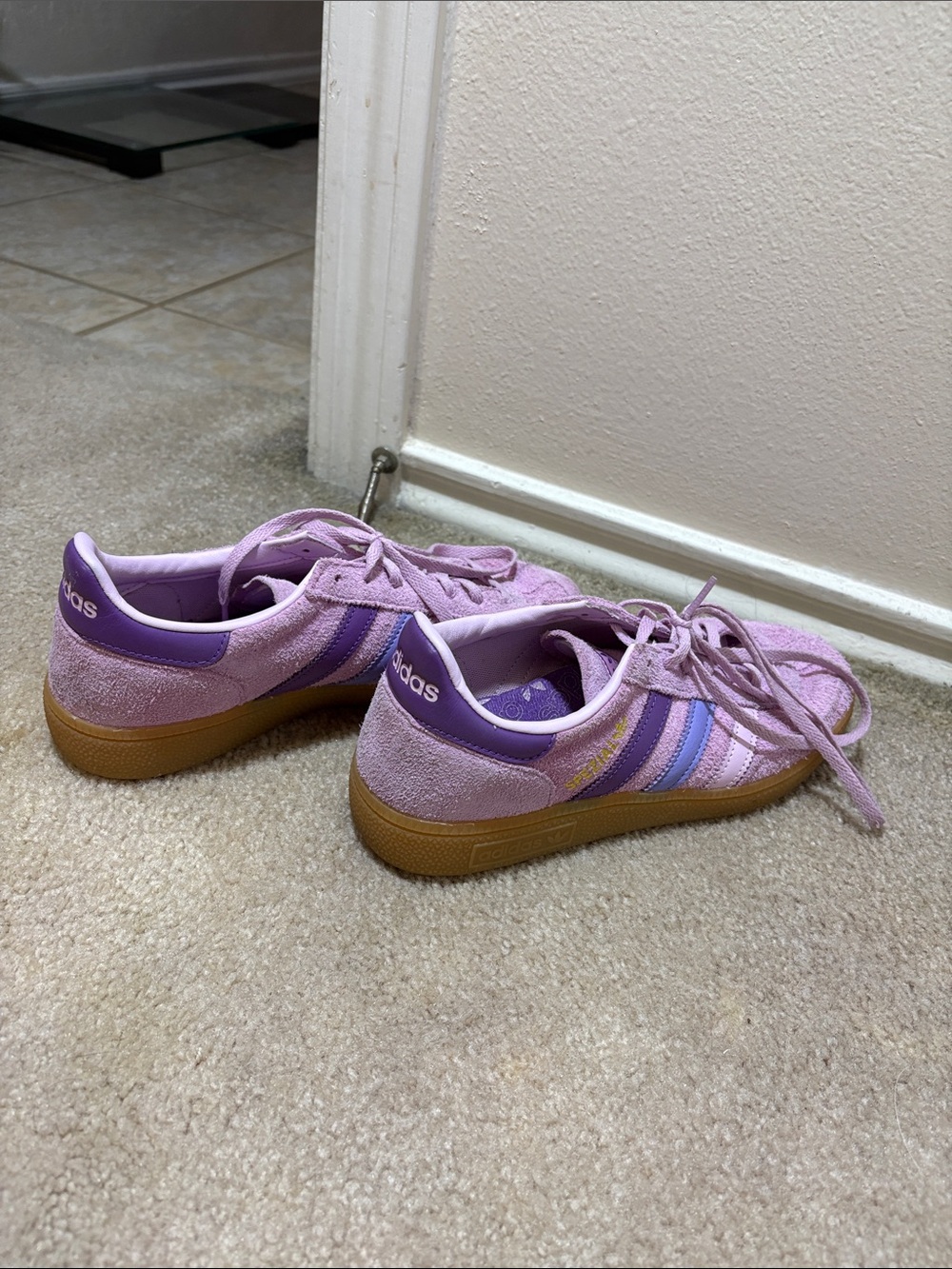 adidas Lavender Suede Sneakers with Purple and Light Blue Stripes - Picture 7 of 7